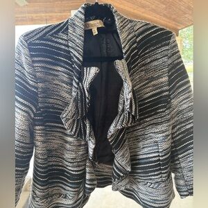 Democracy Womens Extra Large Open Cardigan Draped Tiered Ruffled Black SZ XL